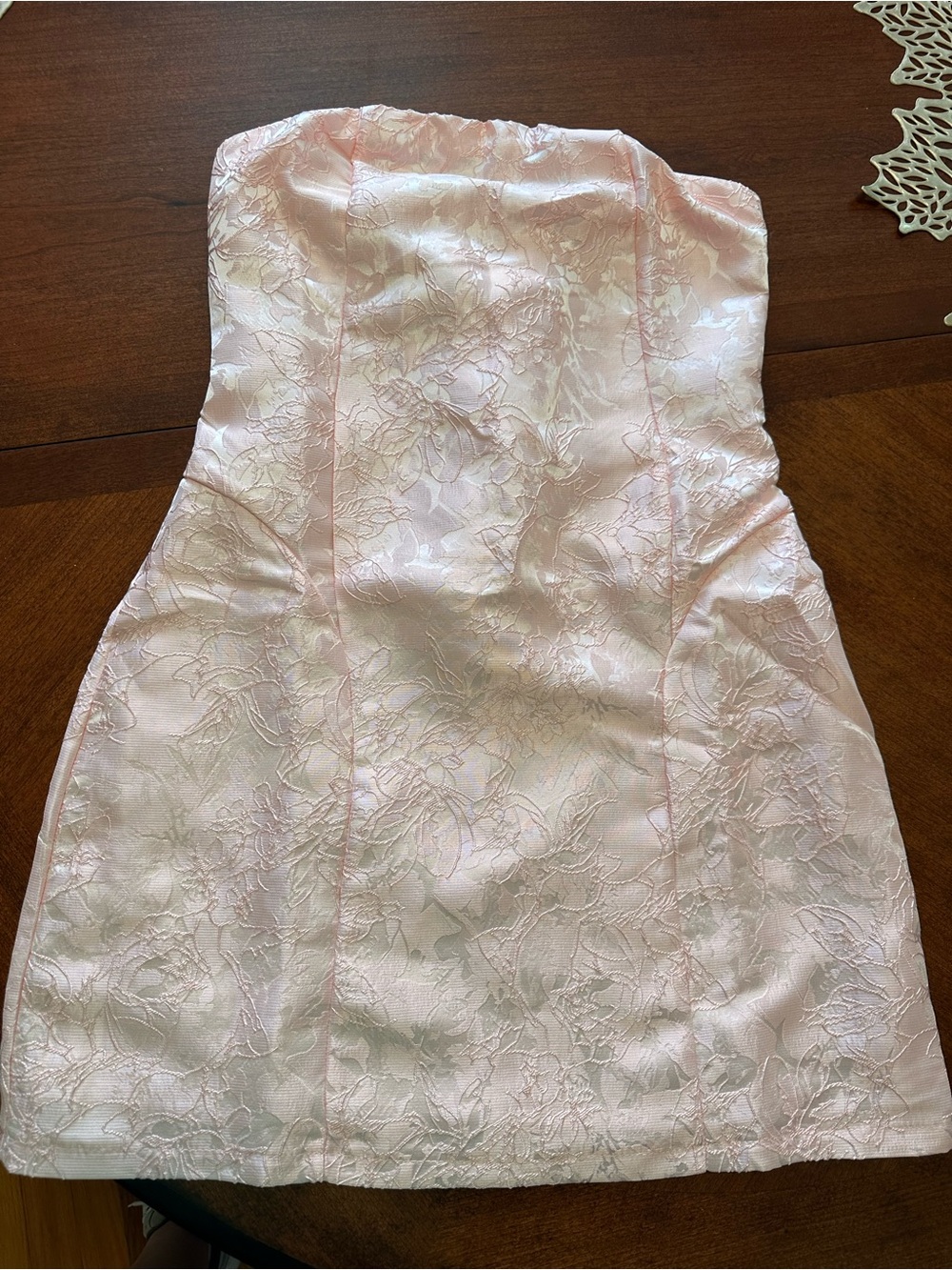 Teen Strapless Pink Floral Jacquard Dress